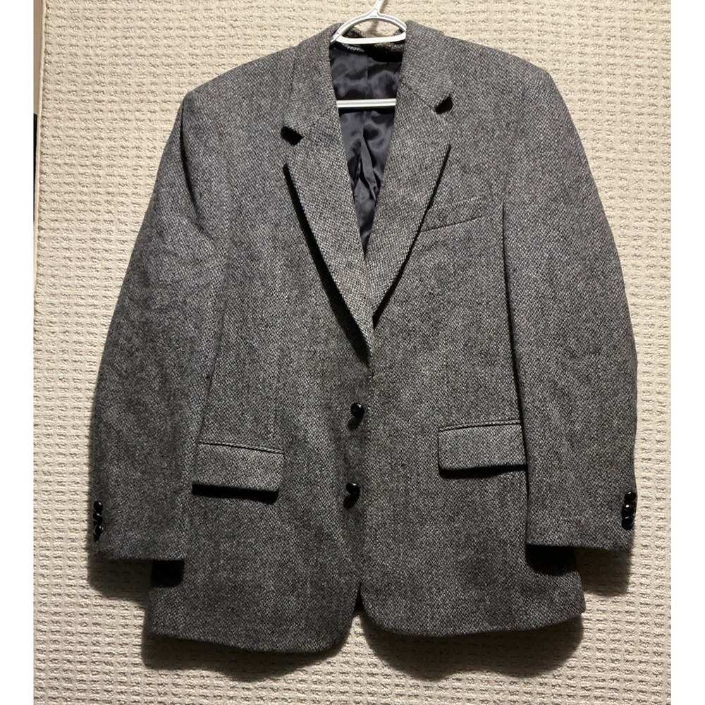 Harris Tweed Sport Coat Jacket Gray Wool 40R Dual Vent 3 Button Cuff